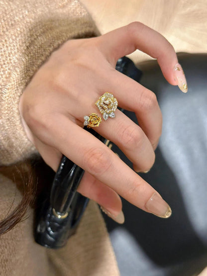 Romantic Sparkling Yellow Rose flower jewelry sets Luxury Exquisite Wedding Engagement inlay Diamond Bracelet Necklace Ring