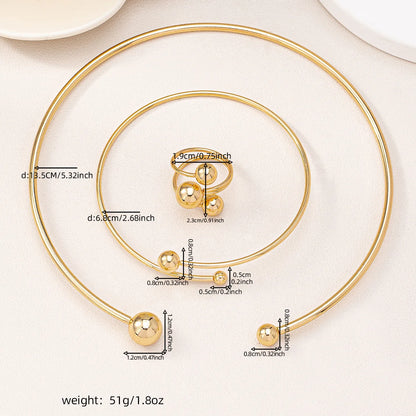New Jewelry Set for Women Simple Asymmetric Geometric Beads Gold-plated Ring Bracelet Necklace Smooth Opening Accessories Gifts
