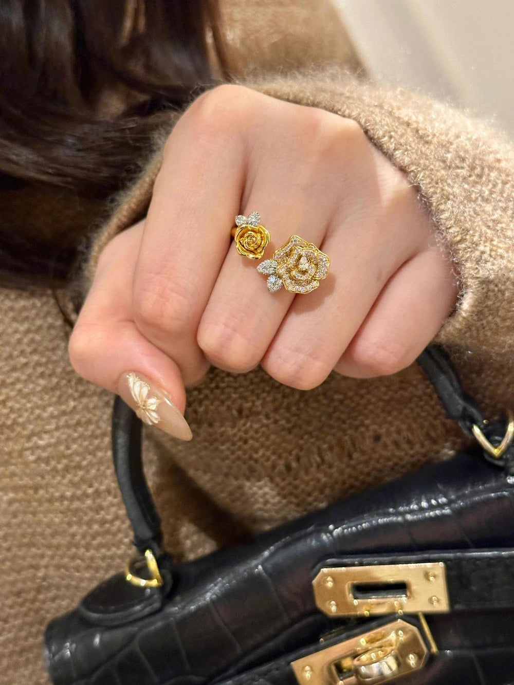 Romantic Sparkling Yellow Rose flower jewelry sets Luxury Exquisite Wedding Engagement inlay Diamond Bracelet Necklace Ring