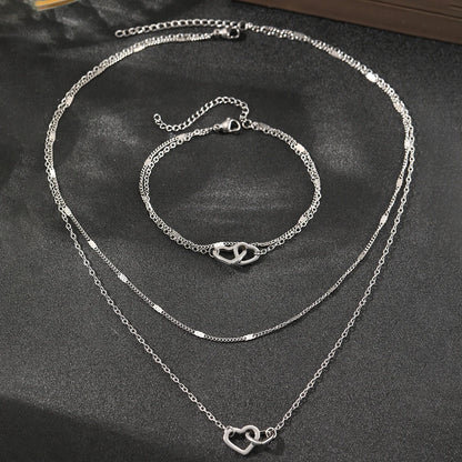 Stainless Steel Jewelry Sets High-end Atmosphere Love Bracelet Love Necklace Double Chain Design Jewelry Sets For Women Jewelry
